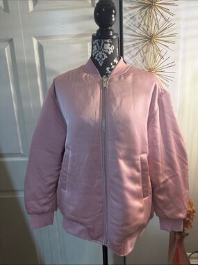 Women's Soft Pink Bomber Jacket with Ribbed Trim